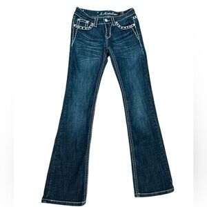 LA Idol Y2K Vintage Dark Wash Low-Rise Flare Bold Stitching Jeans Juniors Sz 5